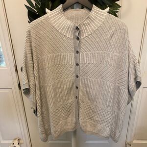 Cute Ribbed Mixed Stripes Open Sides Button Down Cardigan Poncho Sweater SS OS